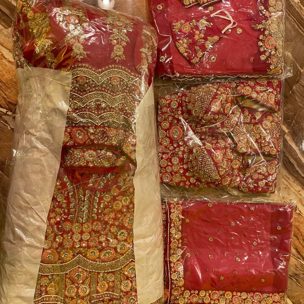 Brand New Frontier Raas Red Raw Silk Lehnga Indian Bridal wear (not used once)